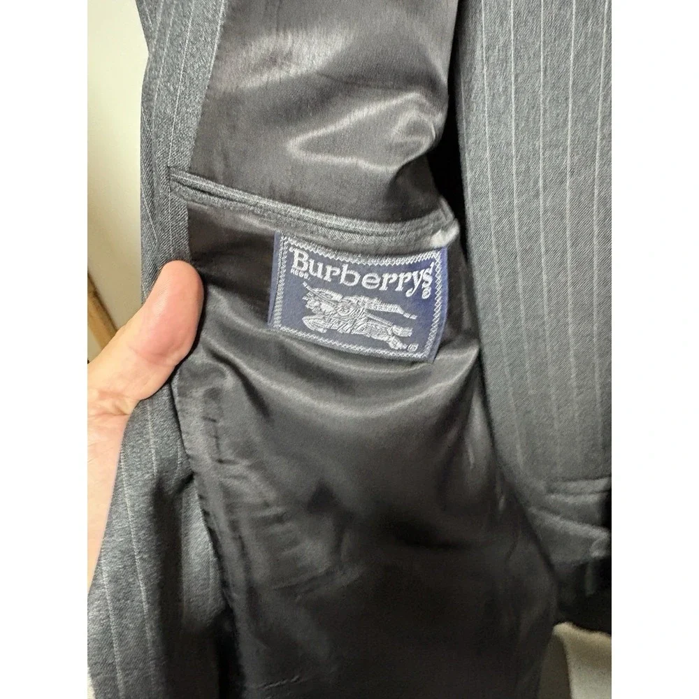 Vintage Burberrys Mens Grey Gray Striped Italian Wool Suit Blazer 36x28 Pants